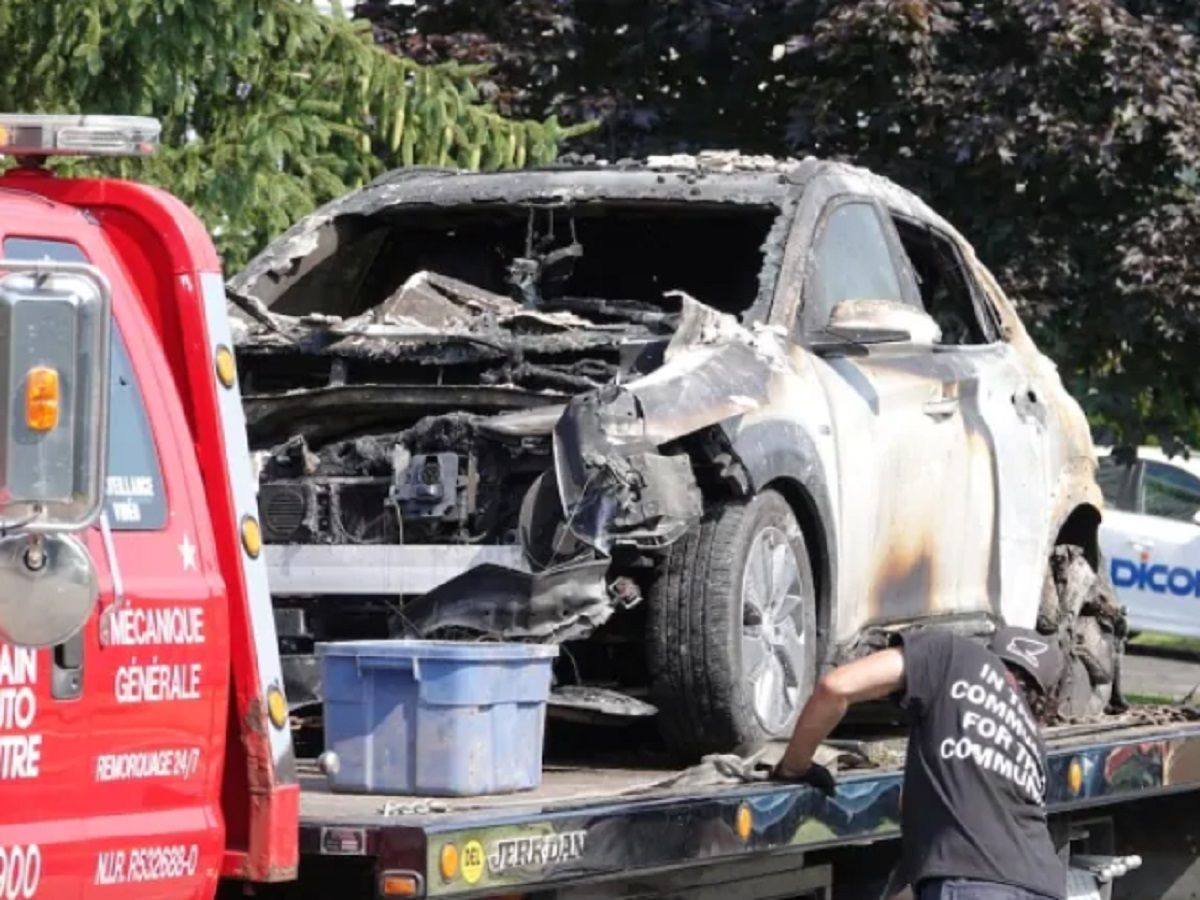 Hyundai Kona Electric SUV Explodes, Blows Garage Door Right Across The