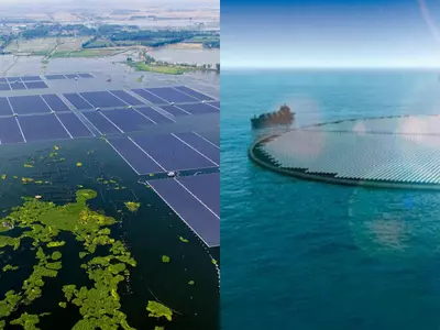 solar farm sea, floating solar power, floating solar farm, solar power climate change, clean energy,