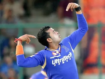 Rajasthan Royals' S Sreesanth celebrates the wicket of Delhi Daredevils' Unmukt Chand