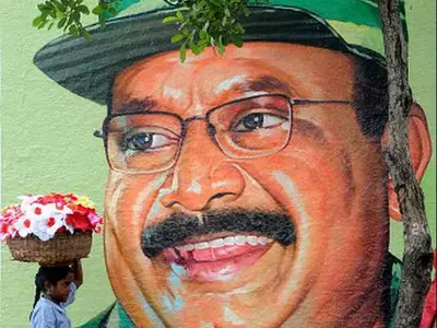Liberation Tigers of Tamil Eelam (LTTE) chief Vellupillai Prabhakaran may be dead, but to many of his supporters in Tamil Nadu, he remains a larger-than-life figure, as this wall painting on Cooks Road, Perambur in Chennai.