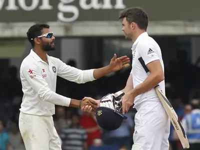 Ravindra Jadeja (left and James Anderson were involved in 'Pushgate' controversy in Old Trafford (AFP)