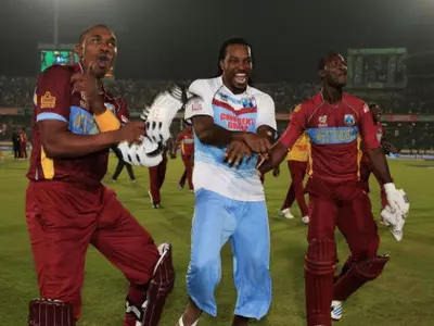 West Indies team dancing on the tunes of Gangnam jig