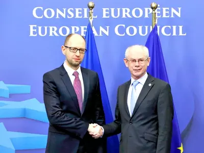 Ukraine Prime Minister Arseniy Yatsenyuk, European Council President Herman Van Rompuy