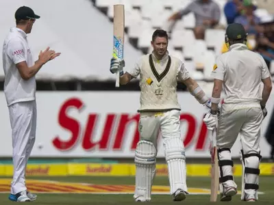 Australian captain Michael Clarke celebrates reaching his century during day two of the 3rd Test between South Africa and Australia held at Newlands in Cape Town.