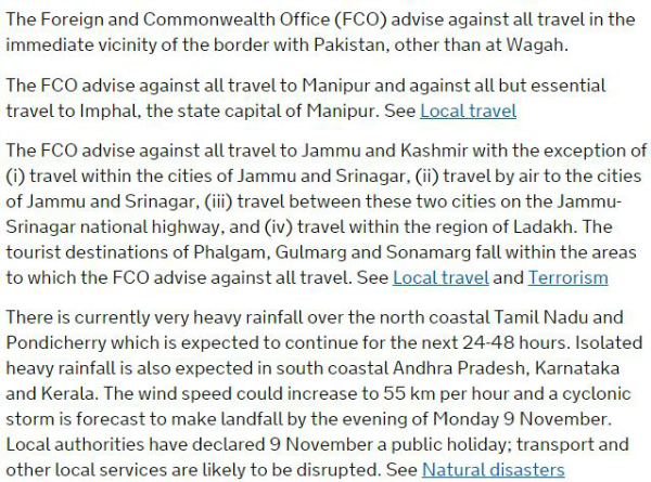 india travel advisory uk