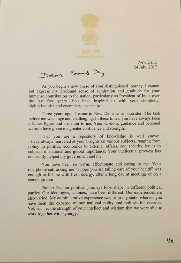 Pm Modi Pens The Most Heartfelt Letter To Pranab Mukherjee And It Couldn