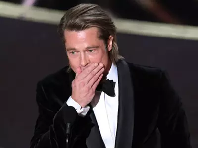 Brad Pitt Tears Up As He Wins His 1st Acting Oscar, Gets A Tight Hug From Leonardo DiCaprio