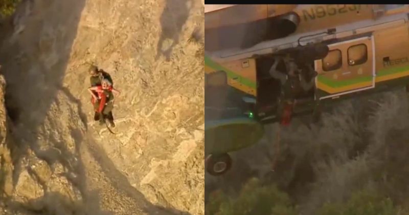 Dramatic: Woman Hiker Gets Caught By Helicopter Rescuer After Falling ...