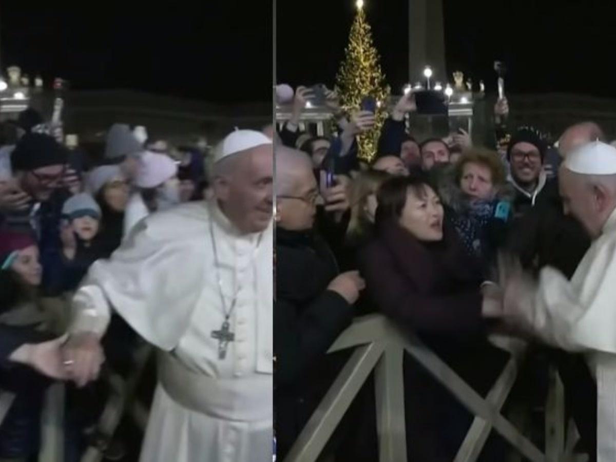indstudering rent Pest Disgruntled Pope Francis Slaps Away Woman After She Grabs Him
