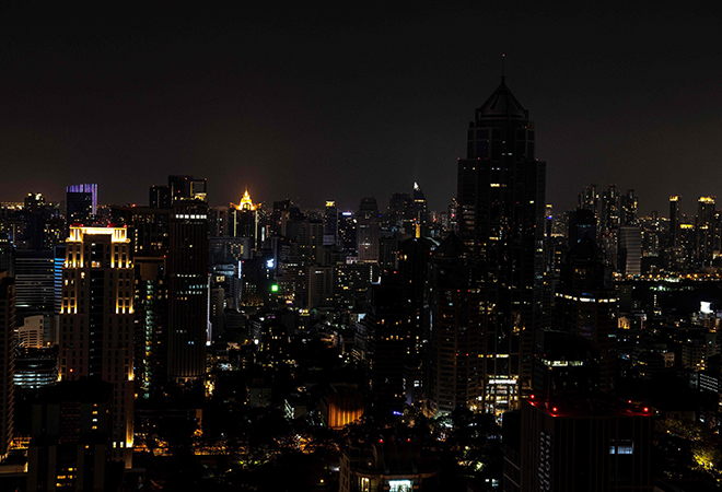 The skyline of Bangkok in China during Earth Hour 2020