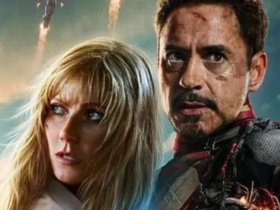 Robert Downey Jr as Iron Man and Gwyneth Paltrow as Pepper Potts.