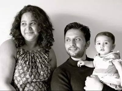 Zeeshan Ayyub's wife Rasika Agashe with their baby.
