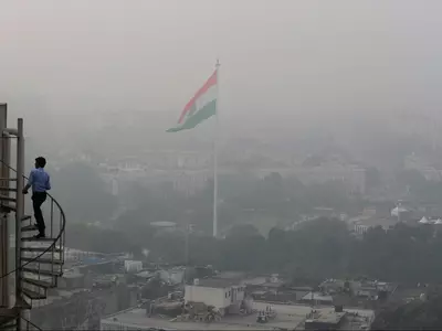 smog from atop a building in Delhi