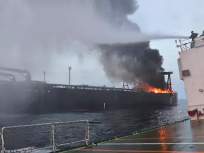 Indian Ships Battling Fire On Board Oil Tanker