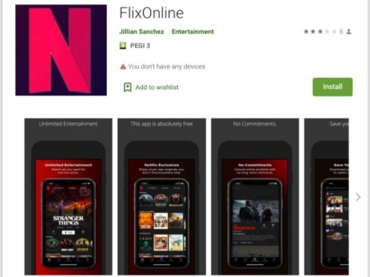 FlixOnline fake Netflix app