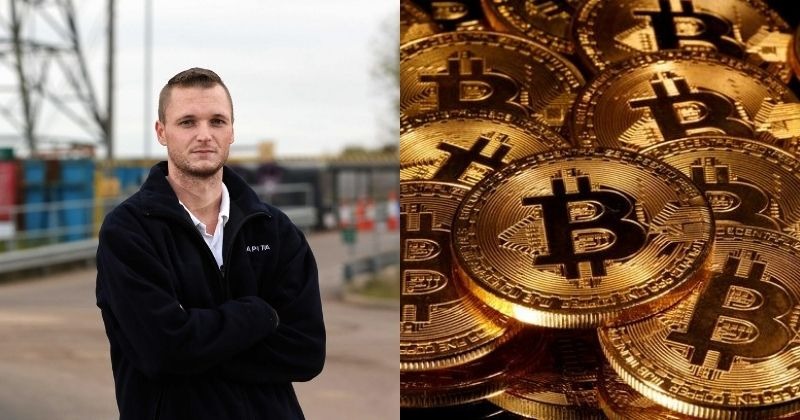 man throws hard drive with bitcoins value