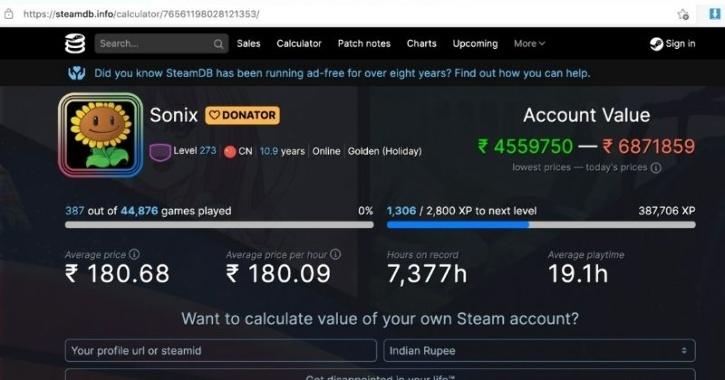 Steam Calculator, Steam Account Value