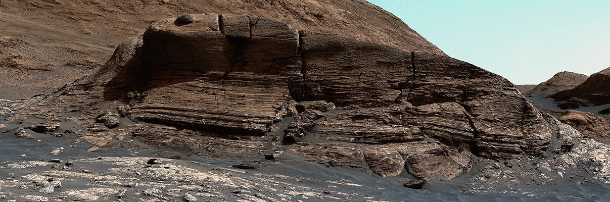 NASA’s Curiosity Mars rover used its Mastcam to take 32 individual images to create a panorama of the outcrop dubbed Mont Mercou