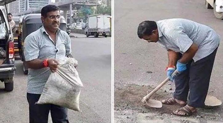 VVS Laxman Filling Potholes in Mumbai 