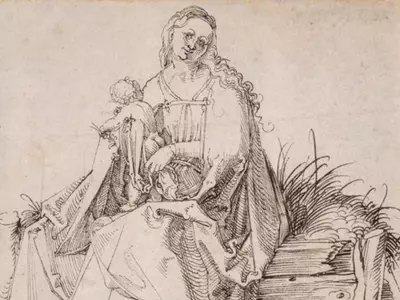 sketch of jesus and his mother