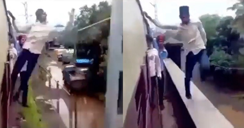 Youth Performs Dangerous Stunts On Train