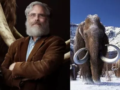 Left: George Church, Right: An artist's depiction of woolly mammoths