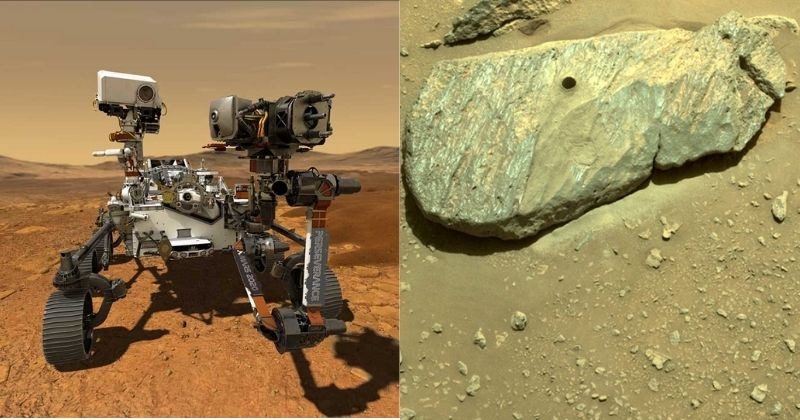 NASA의 Perseverance Rover가 화성 암석 “Rochet”에 구멍을 뚫은 상세 이미지