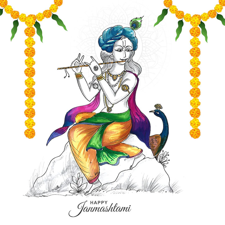 Happy janmashtami greetings with lord krishna sketch card design 27001429  Vector Art at Vecteezy