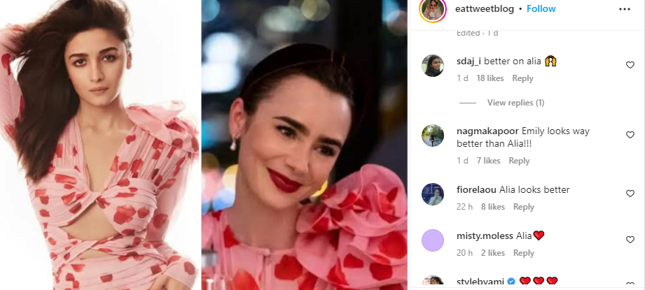 Emily in Paris Season 3: Lily Collins Spotted Wearing Pink and Red Flower  Petal Dress Similar to Alia Bhatt's on Koffee With Karan