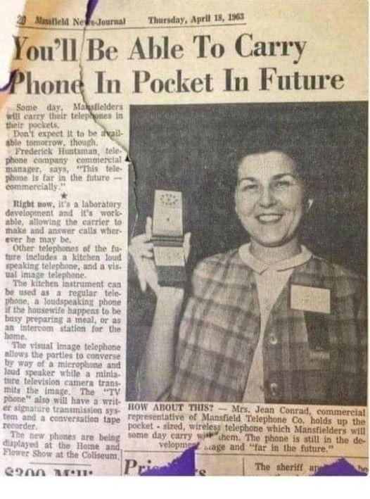 newspaper article in 1963 about Mobile phone