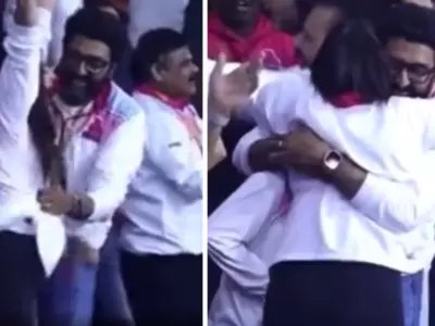 Abhishek Bachchan Pulls Wife Aishwarya Rai For A Hug