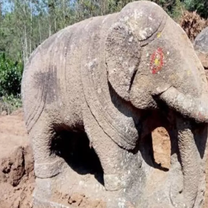 Leaning Stone Statue Of Elephant In Karnataka Finally Stands Staraight