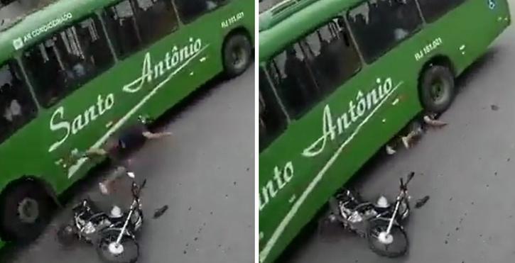 Seorang pria secara ajaib lolos dari kecelakaan hampir maut setelah dia berada di bawah bus yang sedang bergerak di Brasil.