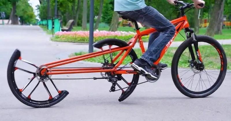 Man Builds Bicycle With Rear Wheel Split Into Two Half Wheels