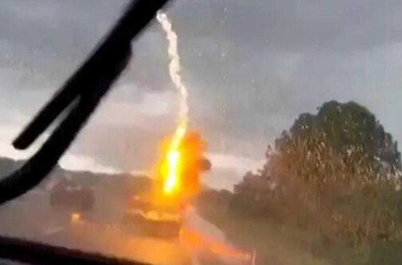 Woman Captures Moment Lightning Strikes Her Husband's Truck