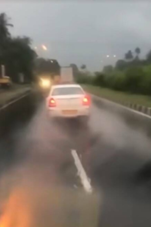 Trying To Overtake Ambulance Car Hydroplanes, Crashes