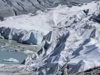 Switzerland Alps Glacier covered with UV resistant blankets 
