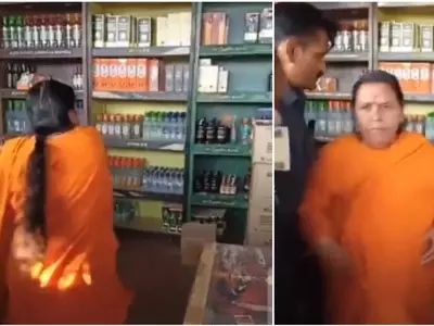Uma Bharti Throws Cow Dung At Liquor Shop In Madhya Pradesh