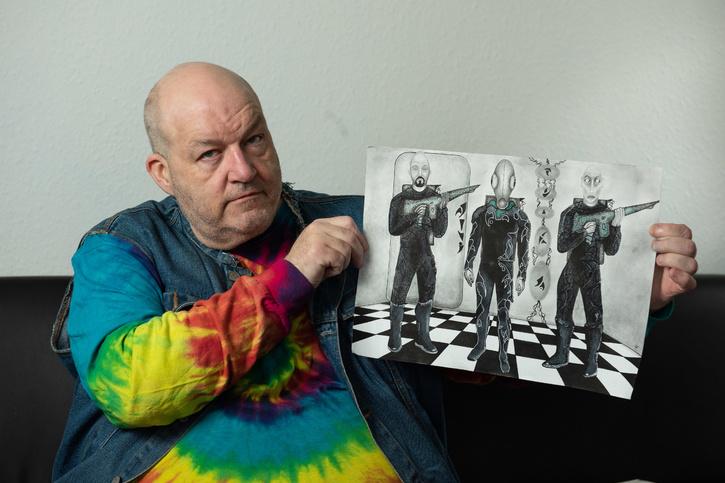 Kellett said he has fought in battles across the UK, Europe and South America, and in battles for Russ Kellett and his drawings of the aliens.