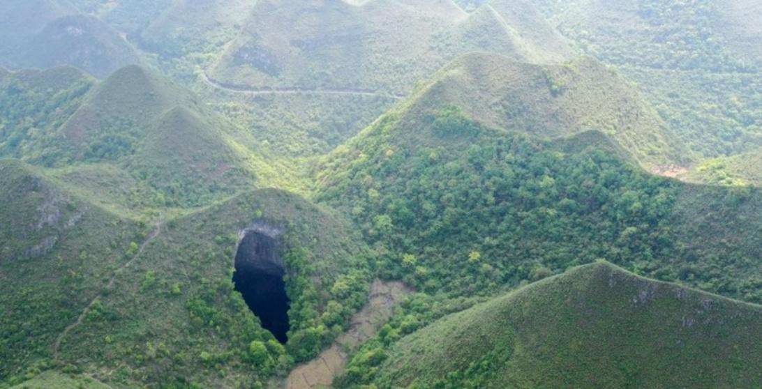 Aerial Photo of a typical sinkhole in China 