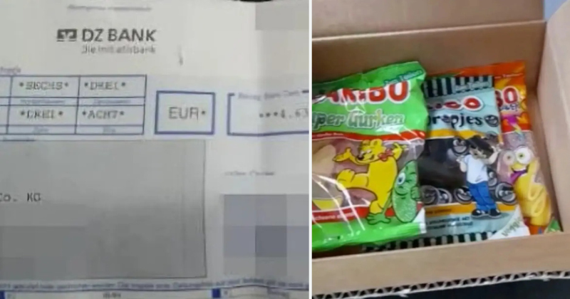 Gummy bear maker Haribo rewarded a man who found the company's lost $4.8  million check with candy. The man said the reward 'was a bit cheap.