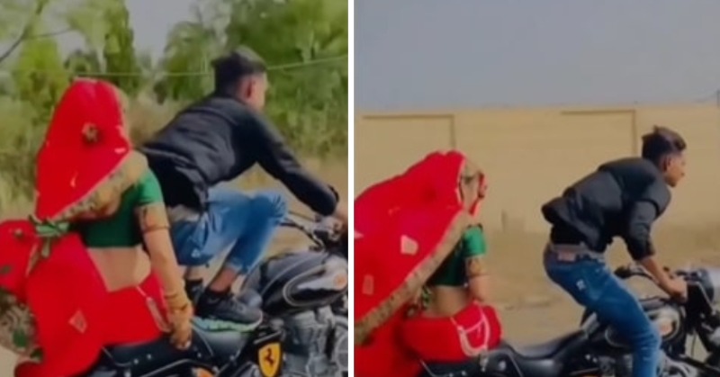 Bullet Rider Performs Stunts While Wife Rides Pillion