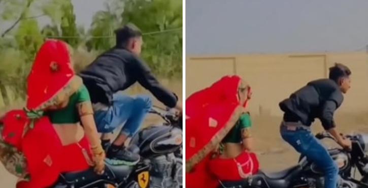 Bullet Rider Performs Stunts While Wife Rides Pillion 2188