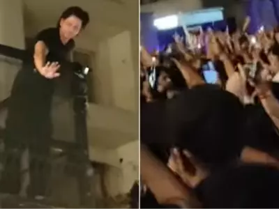 SRK Blows Kisses At Fans From His Balcony In Rare Midnight Appearance On His B'Day, Video Viral