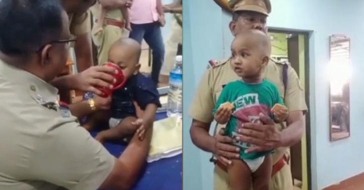 kerala police take care of kids left by drug addict father video viral 