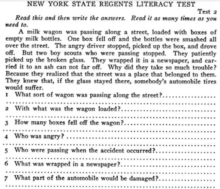 1920s New York State Literacy Test For Voting Goes Viral
