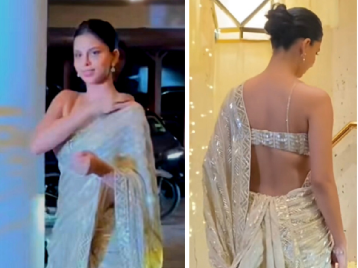 Suhana Khan Serves Hottest Saree Look For Diwali in Backless Blouse And  Sleek Bun - See Pics From Manish Malhotra Party