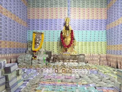 Vishakhapatnam temple decorated with money