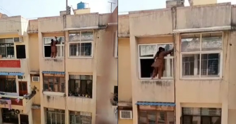 Twitter Reacts As Video Of Woman Standing On Ledge At 4th Floor To ...