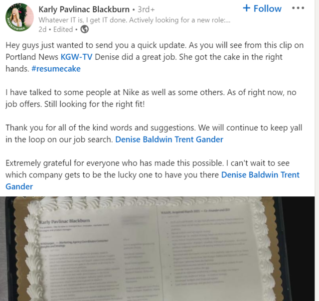 aprender Derechos de autor Fragante Woman Sends 'Cake Resume' To Nike